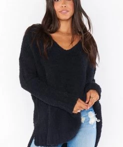 Show Me Your Mumu Hug Me Sweater ~ Black Fuzzy Knit