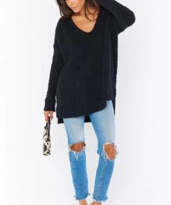 Show Me Your Mumu Hug Me Sweater ~ Black Fuzzy Knit