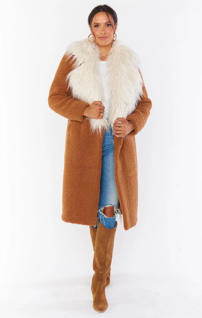 Show Me Your Mumu Stay Warm Jacket ~ Mocha Faux Sherpa With Faux Fur 4 Show Me Your Mumu Stay Warm Jacket ~ Mocha Faux Sherpa With Faux Fur