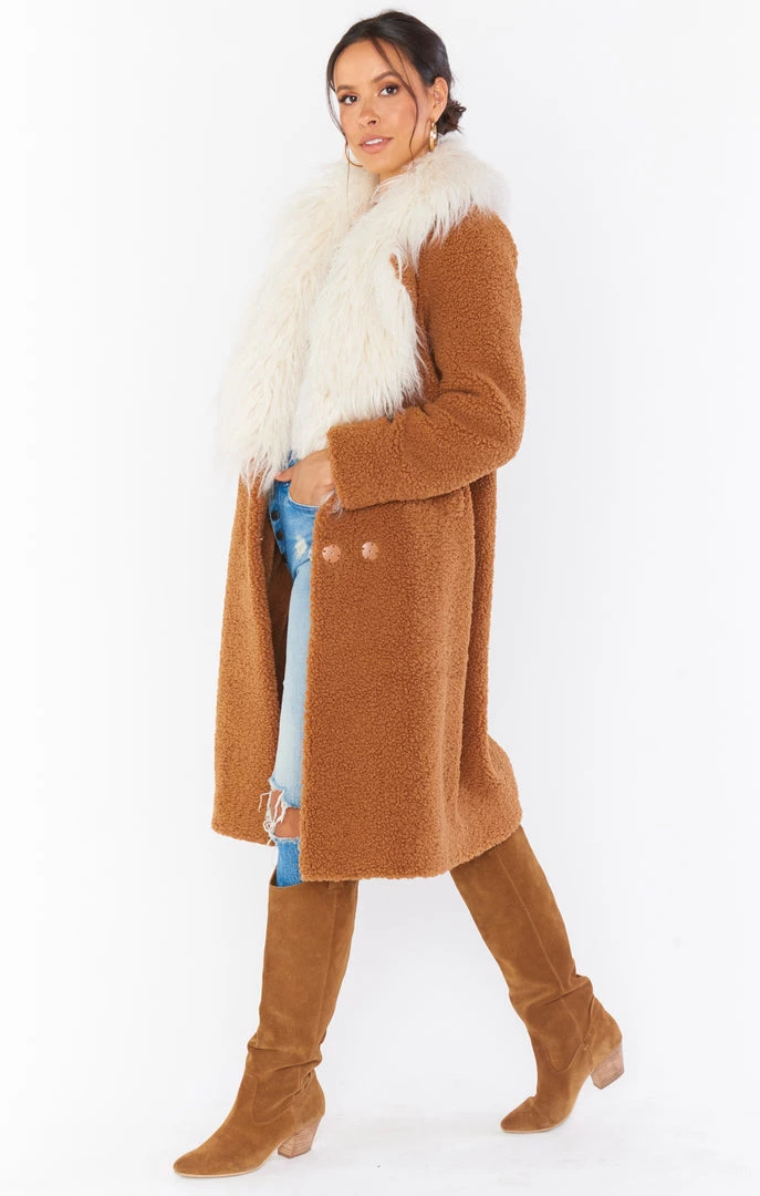 Show Me Your Mumu Stay Warm Jacket ~ Mocha Faux Sherpa With Faux Fur 5 Show Me Your Mumu Stay Warm Jacket ~ Mocha Faux Sherpa With Faux Fur