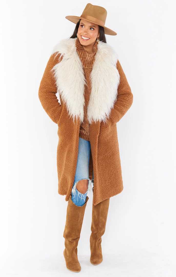 Show Me Your Mumu Stay Warm Jacket ~ Mocha Faux Sherpa With Faux Fur 3 Show Me Your Mumu Stay Warm Jacket ~ Mocha Faux Sherpa With Faux Fur