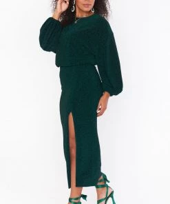 Show Me Your Mumu Miracle Midi Skirt ~ Emerald Shimmy Shine