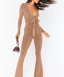 Show Me Your Mumu Martina Wrap Jumpsuit ~ Gold Shimmy Shine
