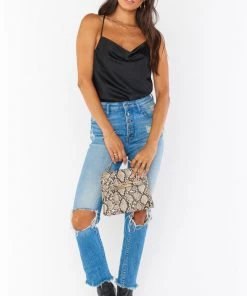 Show Me Your Mumu New Mu Diane Bodysuit ~ Black Luxe Satin