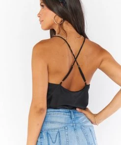 Show Me Your Mumu New Mu Diane Bodysuit ~ Black Luxe Satin