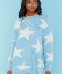 Show Me Your Mumu New Mu Fairy Godmother Sweater ~ Blue Fuzzy Star Knit