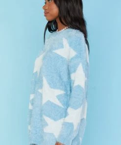 Show Me Your Mumu New Mu Fairy Godmother Sweater ~ Blue Fuzzy Star Knit