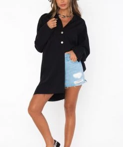 Show Me Your Mumu Johns Button Down Shirt ~ Black Linen