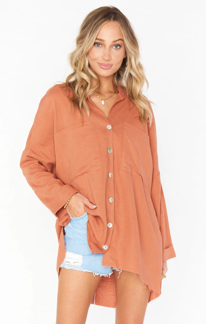 Show Me Your Mumu Johns Button Down Shirt ~ Rust Linen New Mu 3 Show Me Your Mumu Johns Button Down Shirt ~ Rust Linen New Mu
