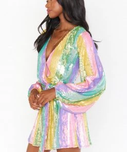 Show Me Your Mumu Wear Me Out Dress ~ Rainbow Stripe Sequins