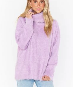 Show Me Your Mumu New Mu Fatima Turtleneck Sweater ~ Purple Pink Fuzzy Knit