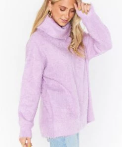 Show Me Your Mumu New Mu Fatima Turtleneck Sweater ~ Purple Pink Fuzzy Knit