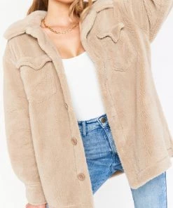 Show Me Your Mumu Whistler Shirt Jacket ~ Taupe Faux Sherpa New Mu