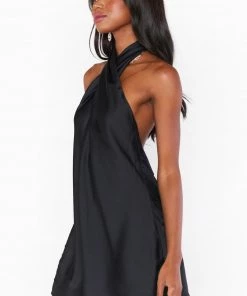 Show Me Your Mumu Jasmine Halter Mini Dress ~ Black Luxe Satin New Mu