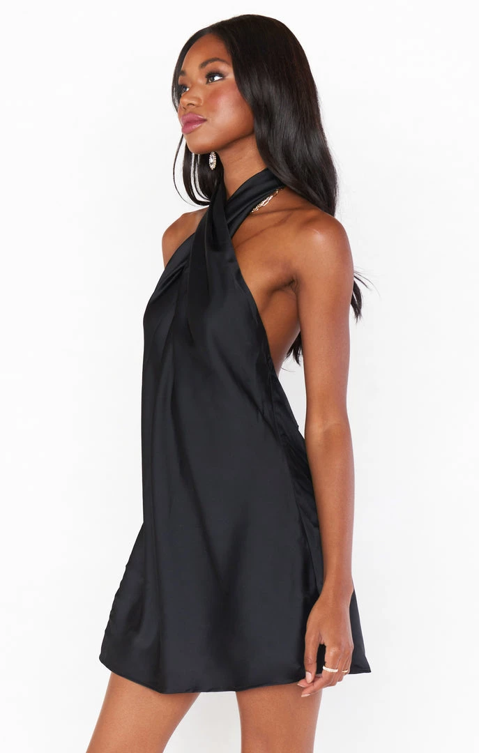 Show Me Your Mumu Jasmine Halter Mini Dress ~ Black Luxe Satin New Mu 4 Show Me Your Mumu Jasmine Halter Mini Dress ~ Black Luxe Satin New Mu
