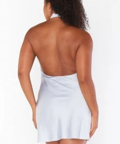 Show Me Your Mumu Jasmine Halter Mini Dress ~ Silver Luxe Satin New Mu