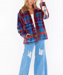Show Me Your Mumu Whistler Shirt Jacket ~ Red Blue Plaid