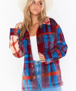 Show Me Your Mumu Whistler Shirt Jacket ~ Red Blue Plaid