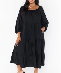 Show Me Your Mumu Day Or Night Midi Dress ~ Black Poplin