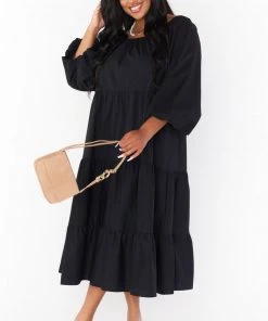 Show Me Your Mumu Day Or Night Midi Dress ~ Black Poplin