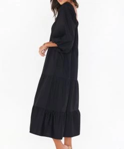 Show Me Your Mumu Day Or Night Midi Dress ~ Black Poplin