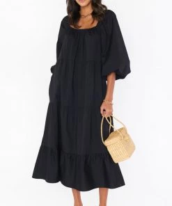 Show Me Your Mumu Day Or Night Midi Dress ~ Black Poplin