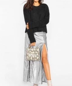Show Me Your Mumu Bottoms Mick Double Slit Skirt ~ Silver Sequins