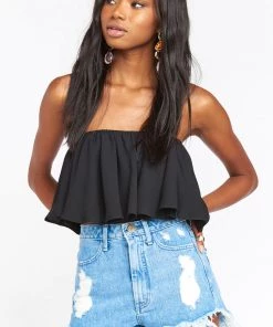 Show Me Your Mumu Heidi Ruffle Crop ~ Black Tops