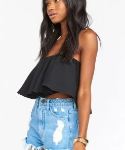 Show Me Your Mumu Heidi Ruffle Crop ~ Black Tops