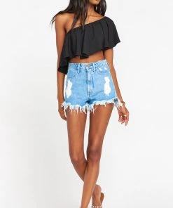 Show Me Your Mumu Heidi Ruffle Crop ~ Black Tops