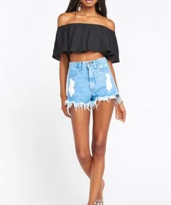 Show Me Your Mumu Heidi Ruffle Crop ~ Black Tops