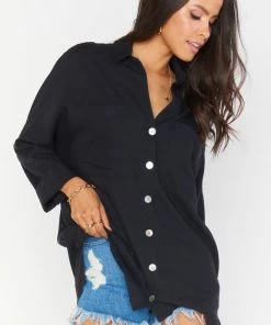 Show Me Your Mumu Johns Button Down Shirt ~ Black Linen