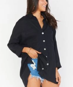 Show Me Your Mumu Johns Button Down Shirt ~ Black Linen