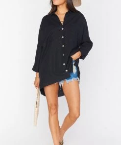 Show Me Your Mumu Johns Button Down Shirt ~ Black Linen