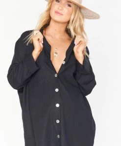 Show Me Your Mumu Johns Button Down Shirt ~ Black Linen