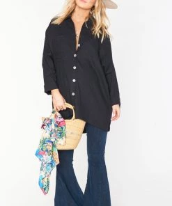 Show Me Your Mumu Johns Button Down Shirt ~ Black Linen