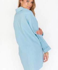 Show Me Your Mumu Johns Button Down Shirt ~ Dusty Blue Linen