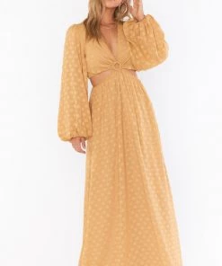 Show Me Your Mumu New Mu Go Out Cut Out Maxi Dress ~ Gold Dot