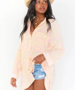 Show Me Your Mumu Tops Johns Button Down Shirt ~ Lemonade Cheetah