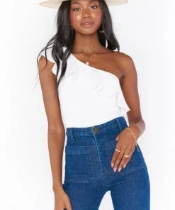 Show Me Your Mumu Ophelia Ruffle Bodysuit ~ Bone Stretch