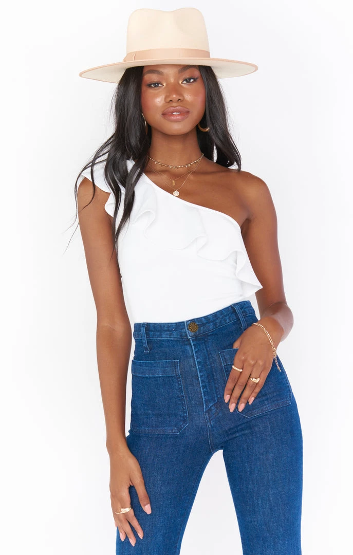 Show Me Your Mumu Ophelia Ruffle Bodysuit ~ Bone Stretch 3 Show Me Your Mumu Ophelia Ruffle Bodysuit ~ Bone Stretch