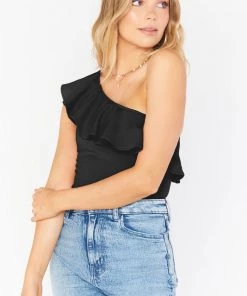 Show Me Your Mumu Ophelia Ruffle Bodysuit ~ Black Stretch New Mu