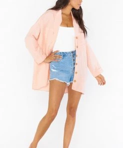 Show Me Your Mumu Johns Button Down Shirt ~ Pink Linen New Mu