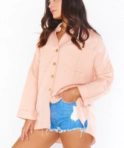 Show Me Your Mumu Johns Button Down Shirt ~ Pink Linen New Mu