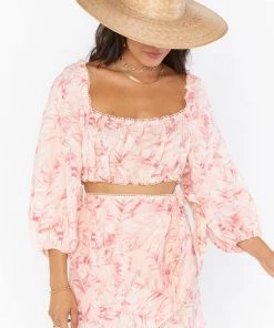 Show Me Your Mumu Tops Claudia Crop Top ~ Pink Majestic Palm