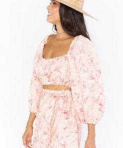 Show Me Your Mumu Tops Claudia Crop Top ~ Pink Majestic Palm