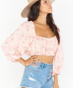 Show Me Your Mumu Tops Claudia Crop Top ~ Pink Majestic Palm