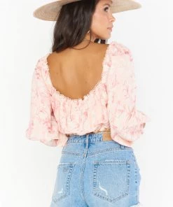 Show Me Your Mumu Tops Claudia Crop Top ~ Pink Majestic Palm