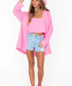 Show Me Your Mumu New Mu Johns Button Down Shirt ~ Electric Pink