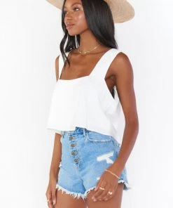 Show Me Your Mumu Tara Crop Top ~ White Linen